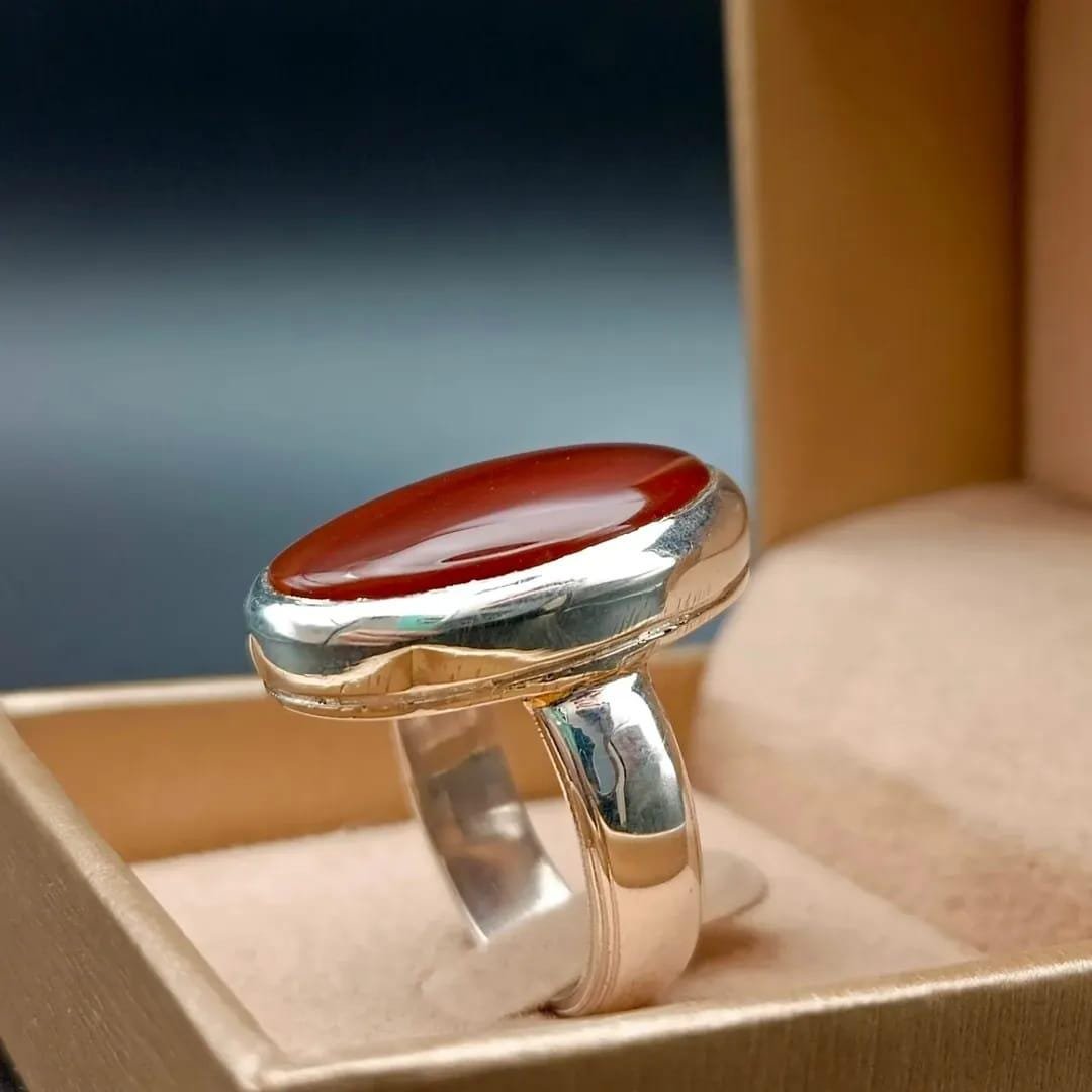 Red Agate Ring: Handmade 925 Sterling Silver Aqeeq Ring - Image 6