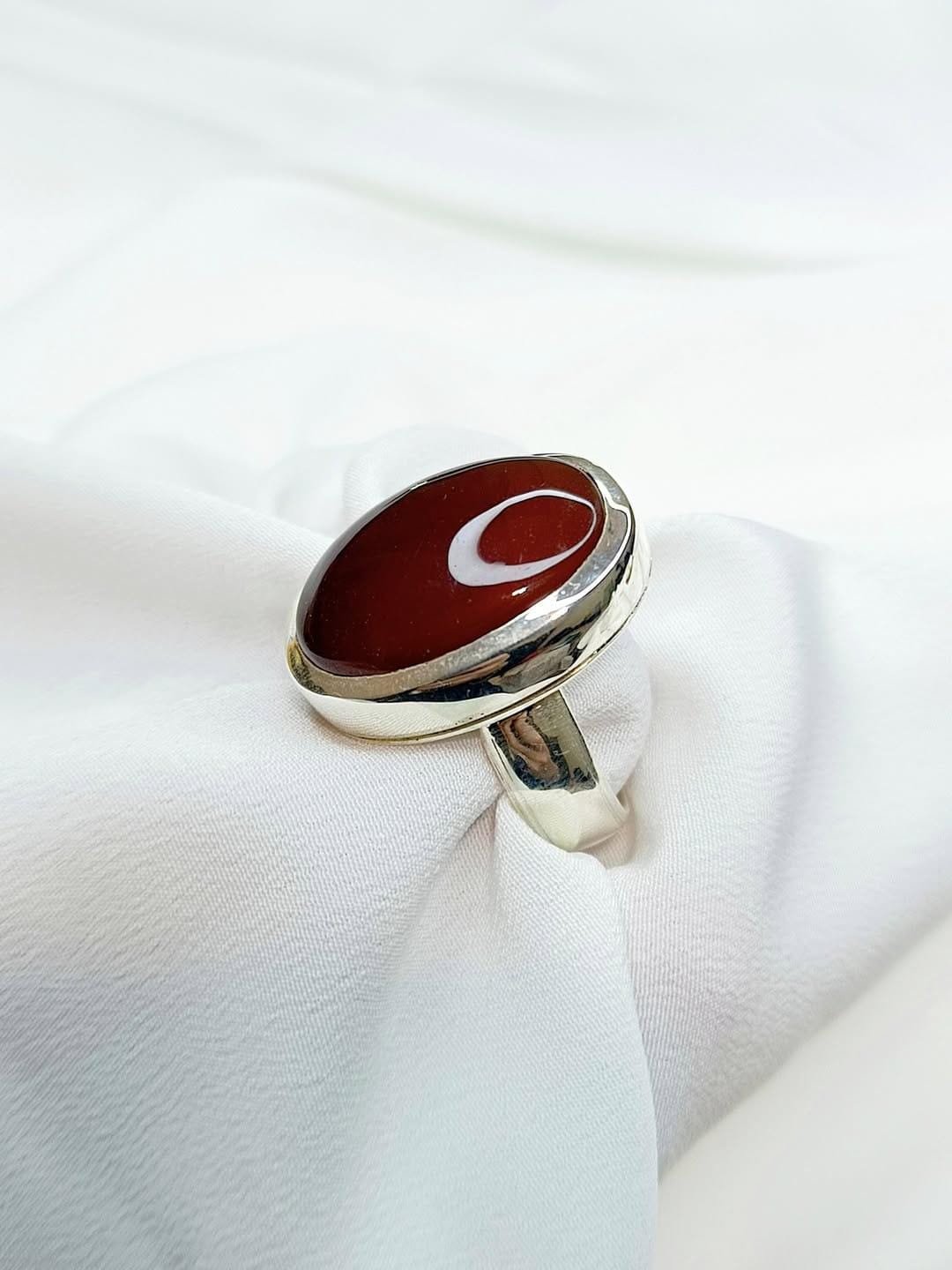 Red Agate Ring: Handmade 925 Sterling Silver Aqeeq Ring