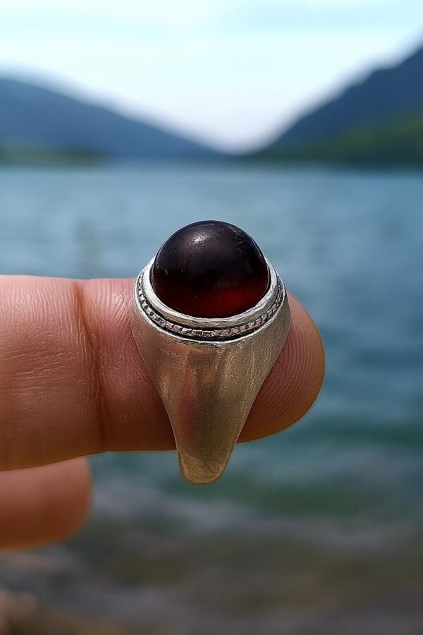 Handmade Yemeni Aqeeq Agate Sterling Silver Ring - Boho Mens Jewelry - Image 2