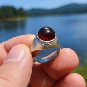 Handmade Yemeni Aqeeq Agate Sterling Silver Ring - Boho Mens Jewelry