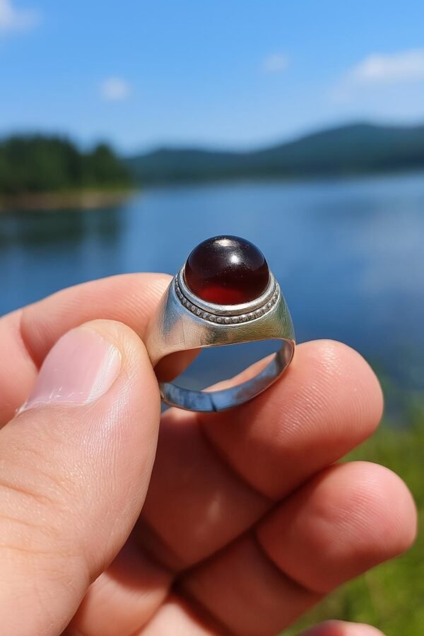 Handmade Yemeni Aqeeq Agate Sterling Silver Ring - Boho Mens Jewelry
