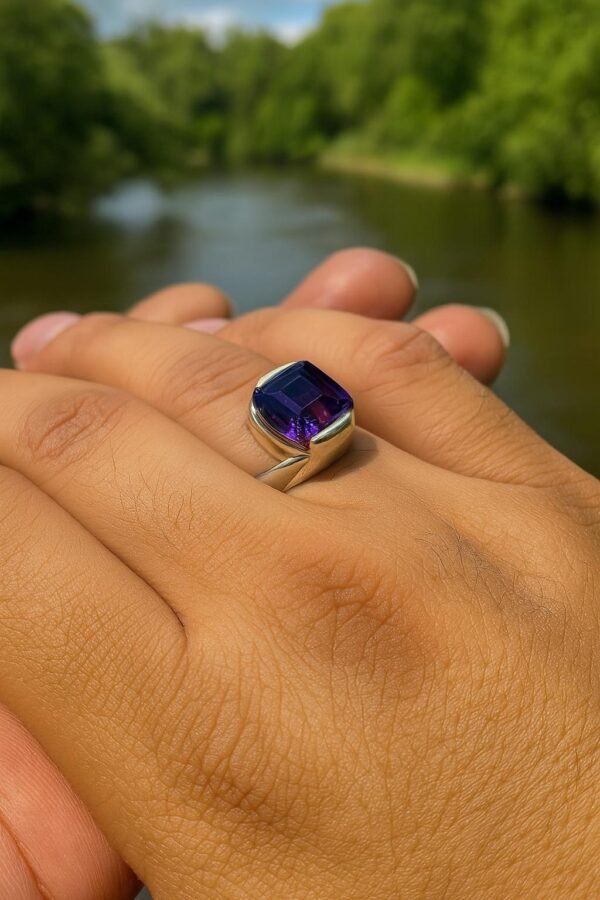 Handmade Sterling Silver Amethyst Ring: Minimalist Gemstone Jewelry - Image 4