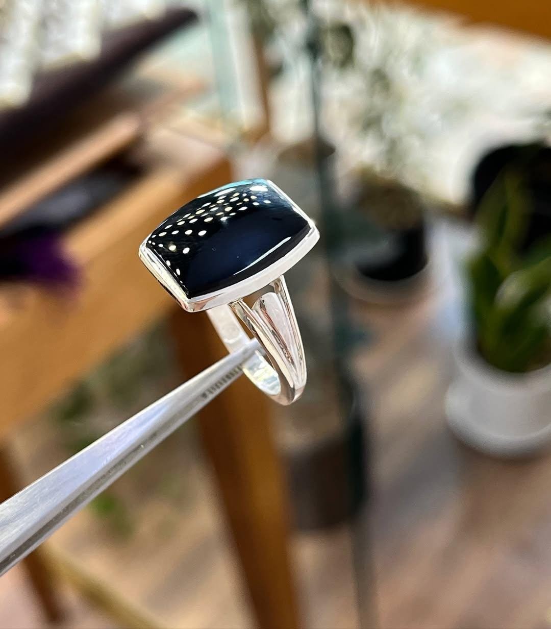 Handmade Square Black Agate Ring: 925 Sterling Silver Minimalist Design - Image 3