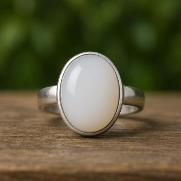 White Agate (Dure Najaf) Sterling Silver Ring: Handmade Boho Islamic Jewelry - Image 2