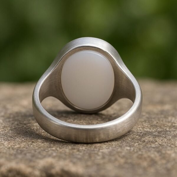White Agate (Dure Najaf) Sterling Silver Ring: Handmade Boho Islamic Jewelry - Image 3