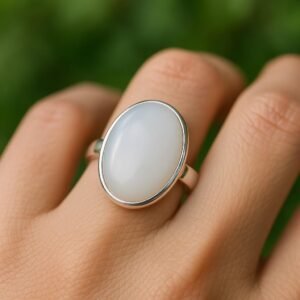 White Agate (Dure Najaf) Sterling Silver Ring: Handmade Boho Islamic Jewelry