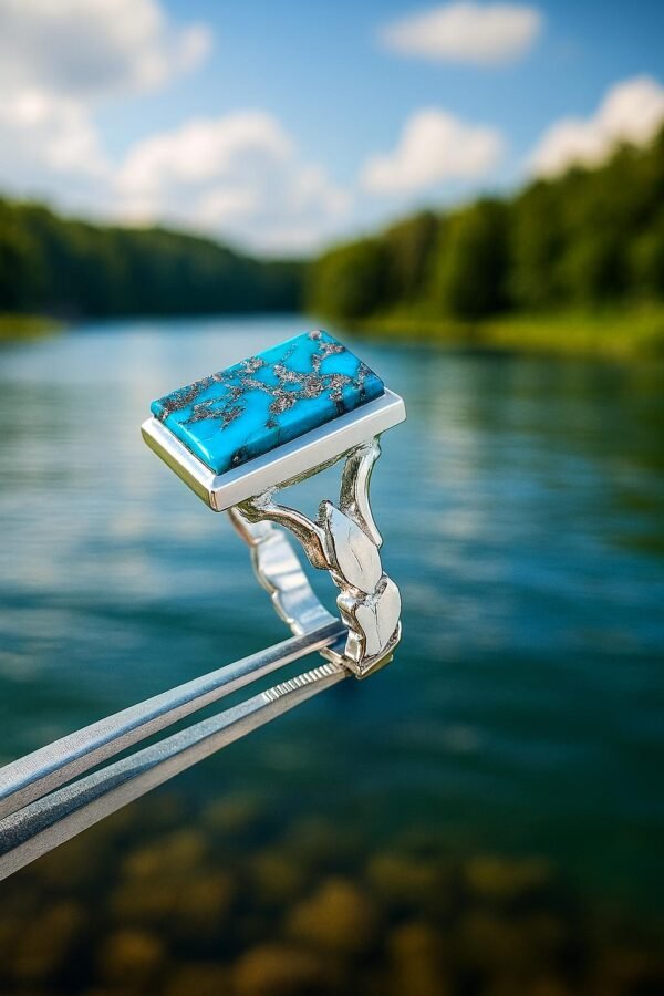 Handmade Turquoise Sterling Silver Ring: Rustic Boho Statement Jewelry - Image 2