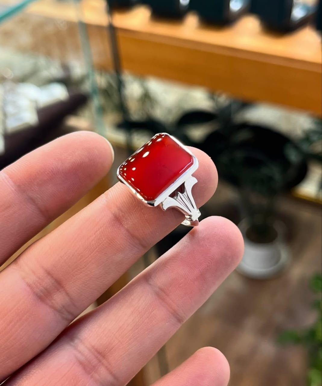 Handmade Red Yemeni Aqeeq Ring: 925 Sterling Silver Islamic Jewelry