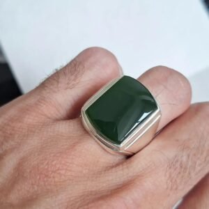 Handmade Green Yemeni Aqeeq Ring: Sterling Silver Islamic Jewelry