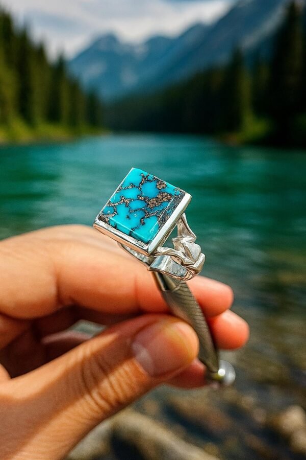 Handmade Turquoise Sterling Silver Ring: Rustic Boho Statement Jewelry