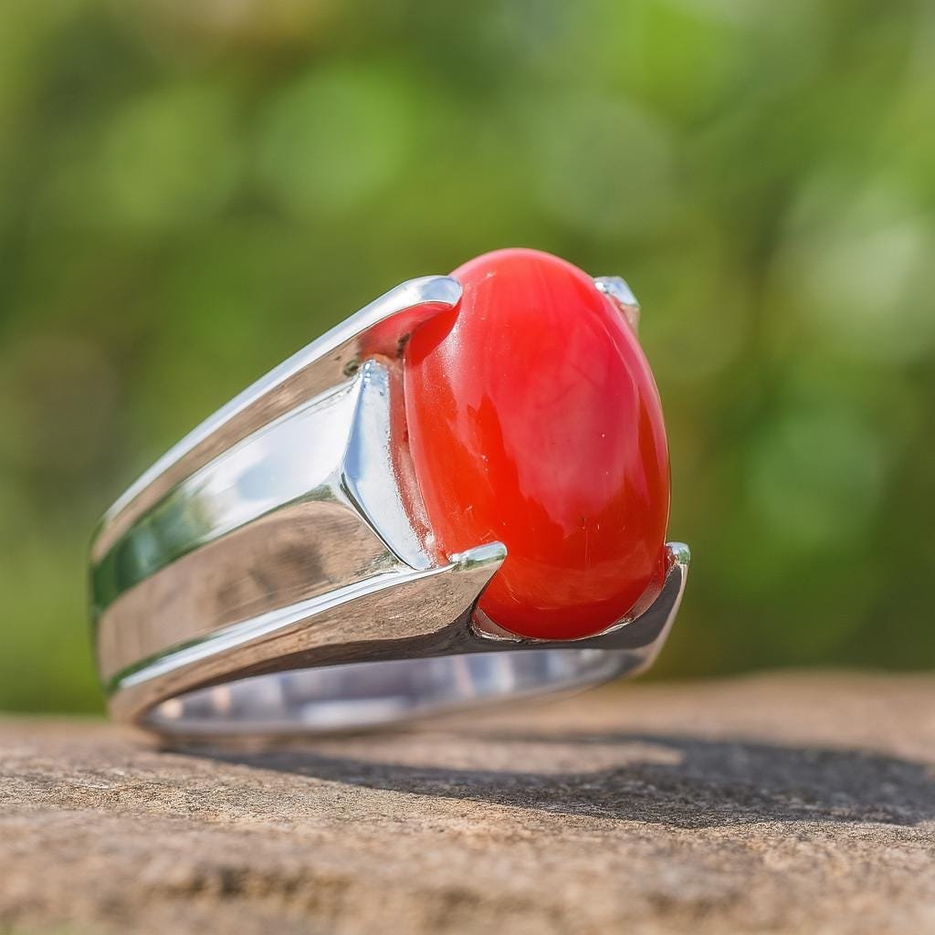 Handmade Red Coral Aqeeq Ring: 925 Sterling Silver Islamic Gift - Image 5
