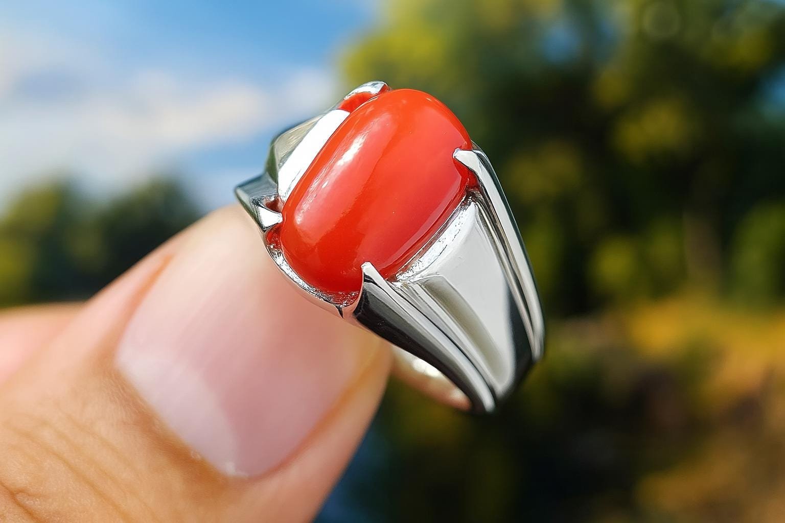 Handmade Red Coral Aqeeq Ring: 925 Sterling Silver Islamic Gift - Image 6