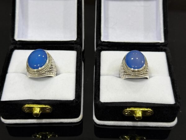 Blue Aqeeq Agate Ring for Men: Sterling Silver Islamic Gemstone - Image 2