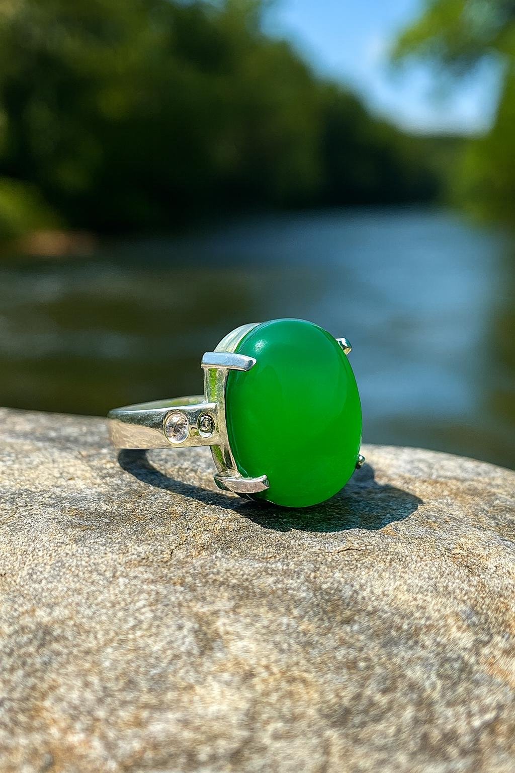 Yemeni Green Agate Ring: Handmade 925 Sterling Silver Sabz Aqeeq - Image 2