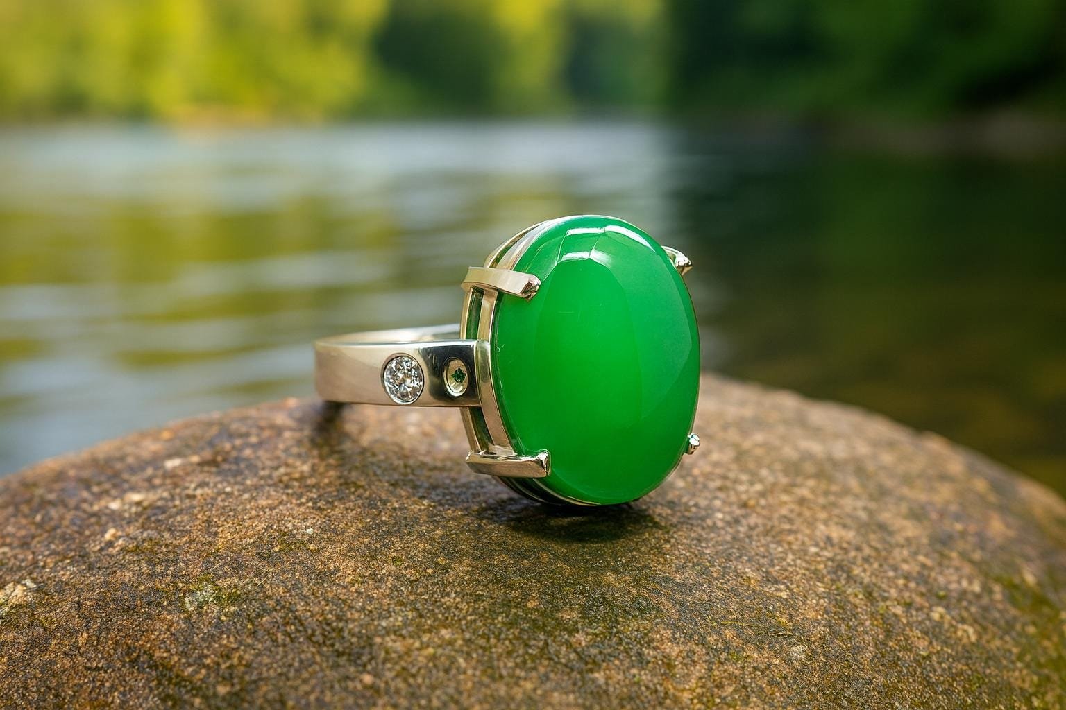 Yemeni Green Agate Ring: Handmade 925 Sterling Silver Sabz Aqeeq - Image 8