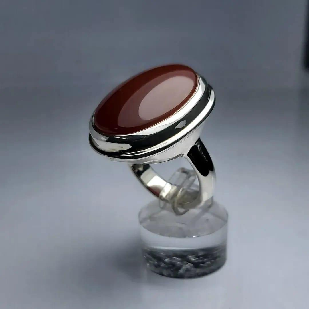 Handmade Dark Red Agate Sterling Silver Ring: Yemeni Aqeeq Jewelry - Image 5