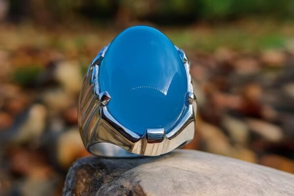 Handmade Blue Agate Sterling Silver Ring: Men's Statement Jewelry - Image 4