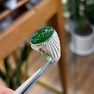 Green Agate Ring: Sterling Silver Band - Handmade Sabz Aqeeq