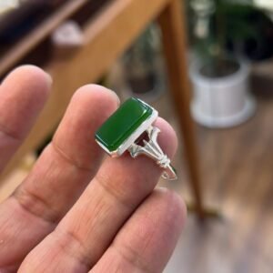 Green Agate Ring: Handmade 925 Sterling Silver Sabz Aqeeq Statement