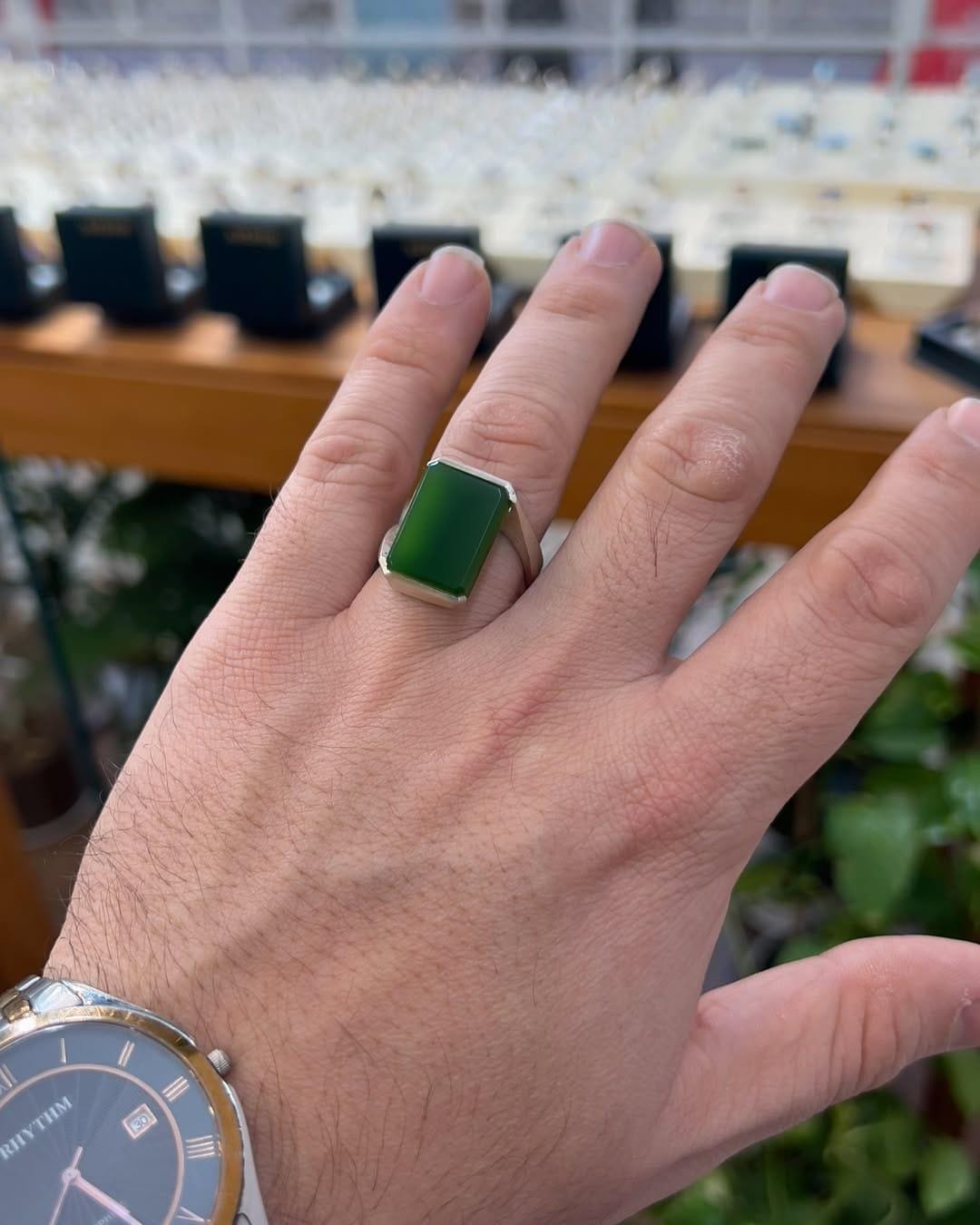 Green Agate Ring: Handmade Sterling Silver Sabz Aqeeq - Spiritual Gift - Image 2