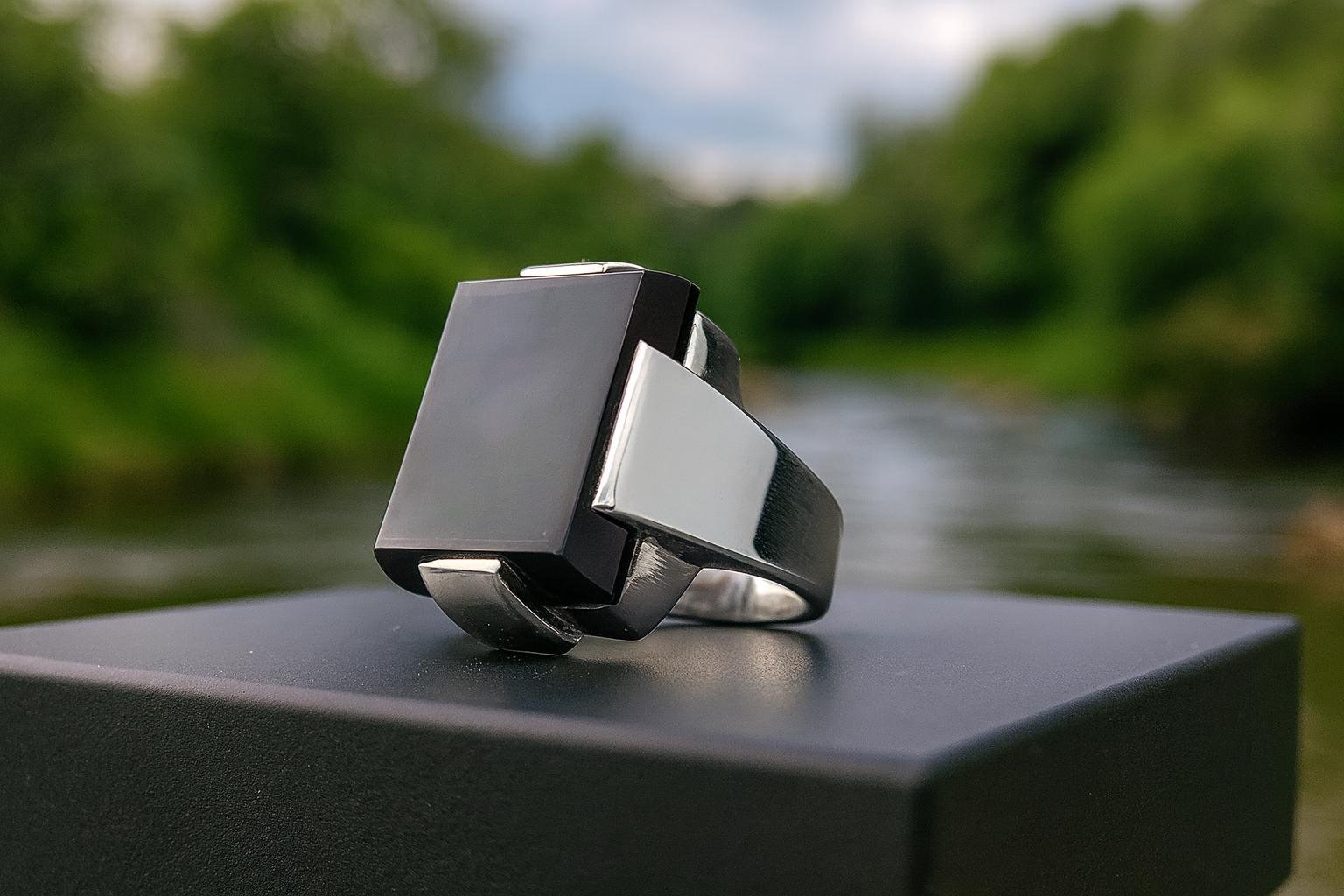 Men's Sterling Silver Aqeeq Ring: Handmade Islamic Signet