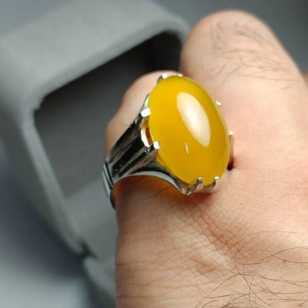 Yellow Agate Ring: Handmade Sterling Silver Yemeni Aqeeq Gemstone - Image 3