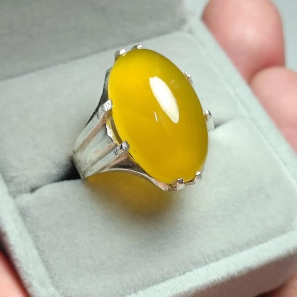 Yellow Agate Ring: Handmade Sterling Silver Yemeni Aqeeq Gemstone - Image 2