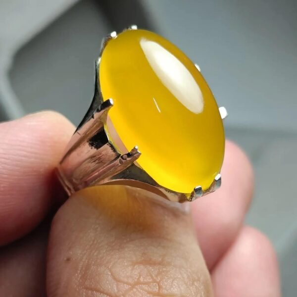 Yellow Agate Ring: Handmade Sterling Silver Yemeni Aqeeq Gemstone