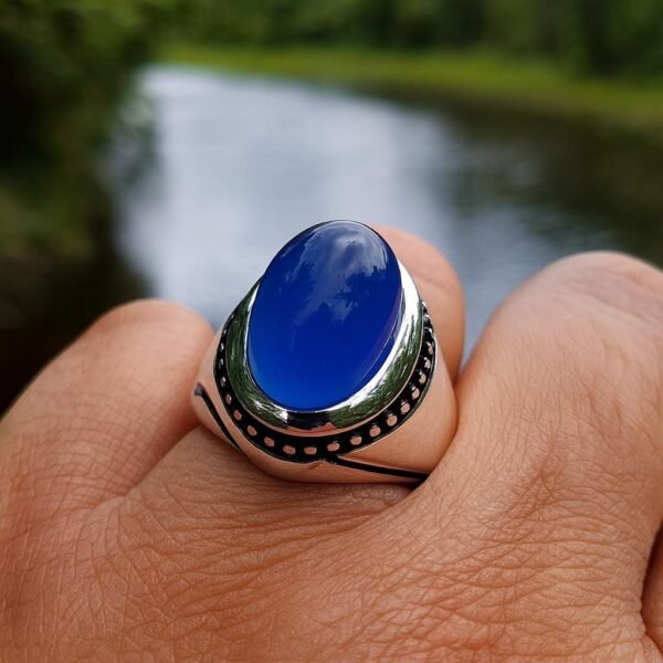Handmade Sterling Silver Blue Agate Ring: Islamic Aqeeq Style - Image 2