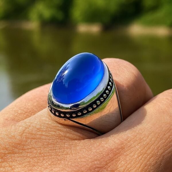 Handmade Sterling Silver Blue Agate Ring: Islamic Aqeeq Style - Image 6