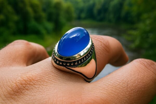 Handmade Sterling Silver Blue Agate Ring: Islamic Aqeeq Style - Image 8