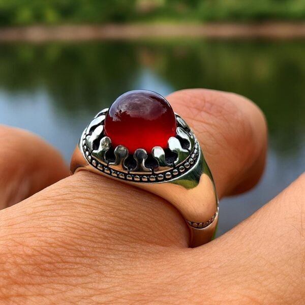 Handmade Sterling Silver Red Agate Ring: Islamic Aqeeq Style - Image 5