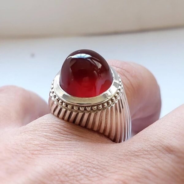 Red Agate (Aqeeq) Sterling Silver Ring: Bold Spiritual Jewelry - Image 3