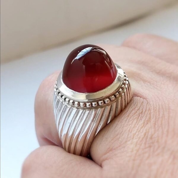 Red Agate (Aqeeq) Sterling Silver Ring: Bold Spiritual Jewelry - Image 6