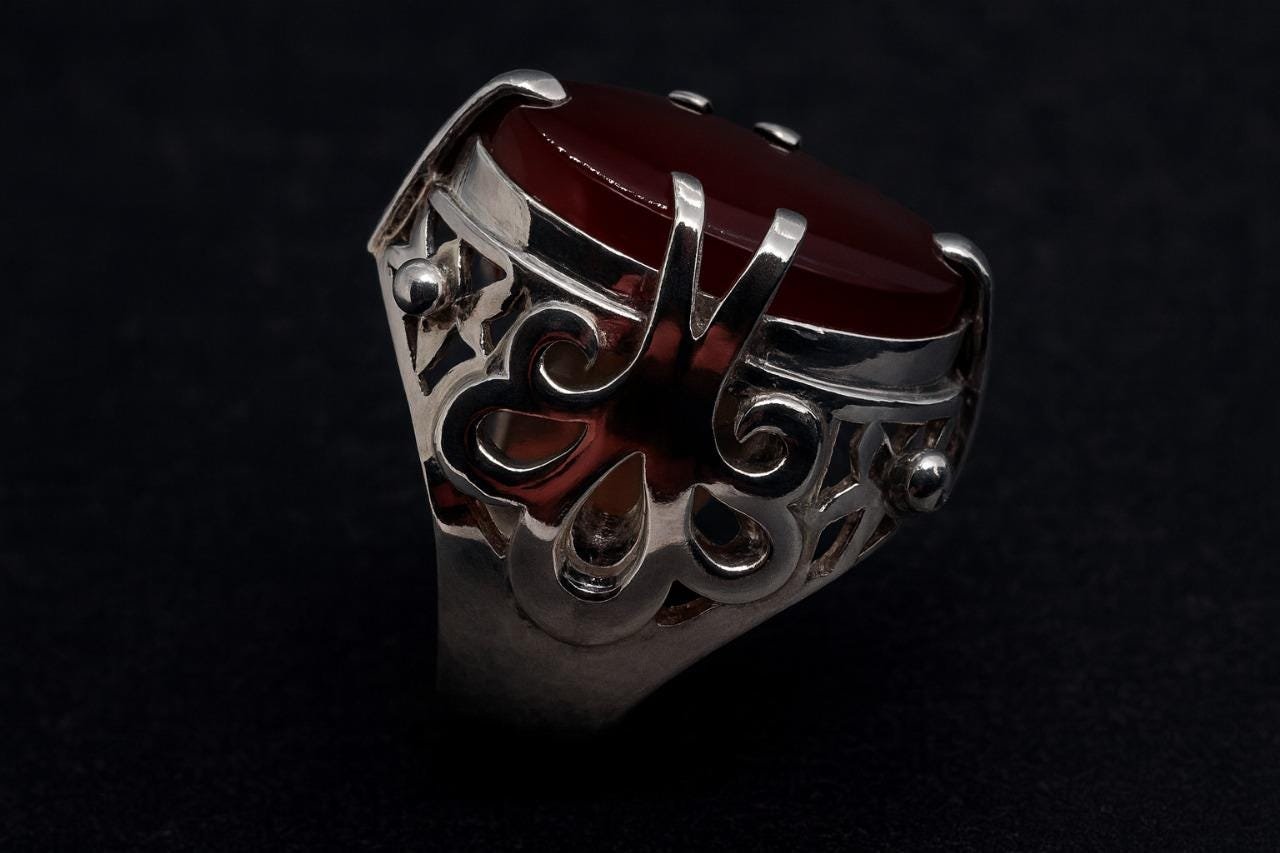 Yemeni Aqeeq Ring: Sterling Silver, Dark Red Carnelian, Handmade Islamic Jewelry - Image 6