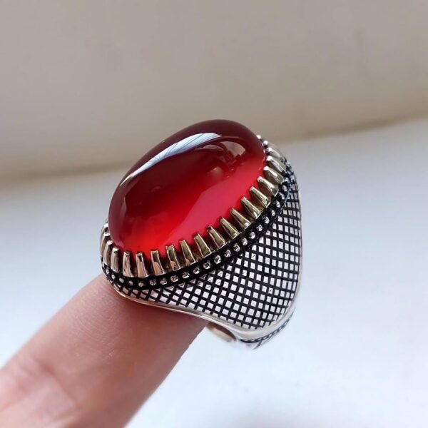 Red Agate Sterling Silver Signet Ring: Vintage Carnelian Gemstone