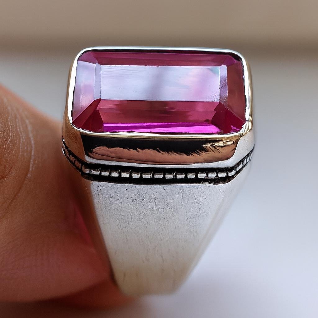 Square Amethyst Ring: Unisex Sterling Silver Statement Jewelry - Image 4