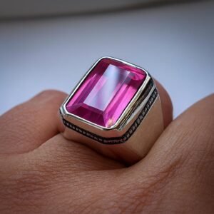 Square Amethyst Ring: Unisex Sterling Silver Statement Jewelry
