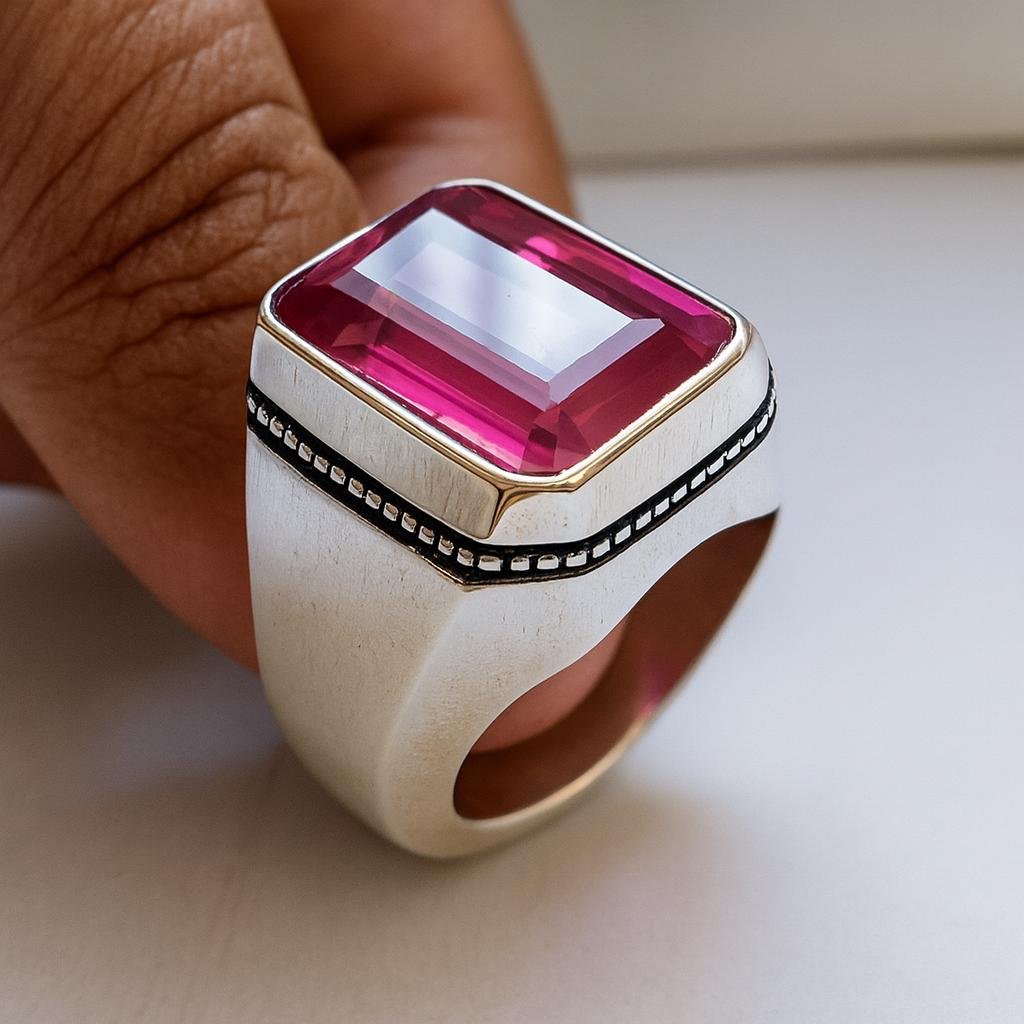 Square Amethyst Ring: Unisex Sterling Silver Statement Jewelry - Image 3