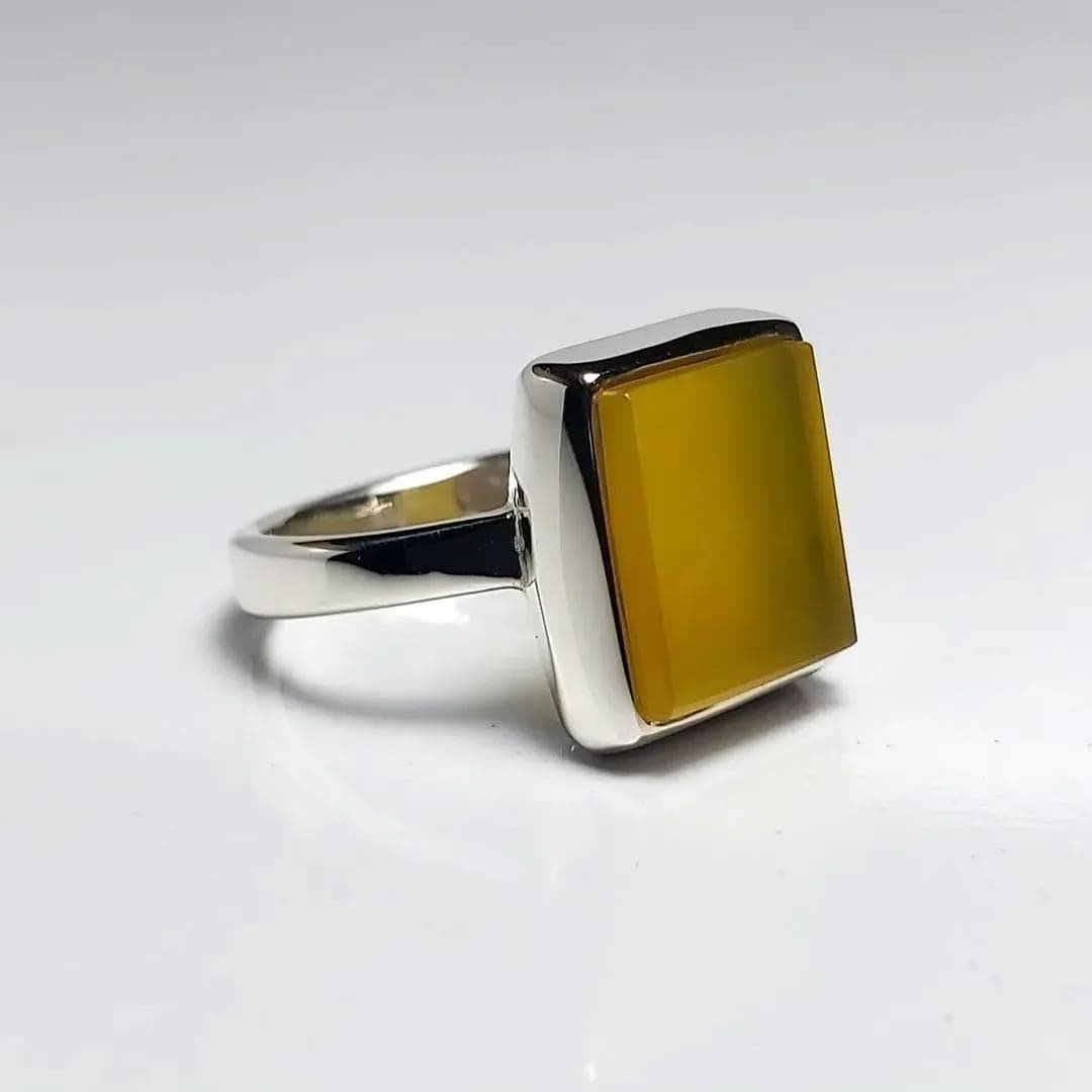 Handmade Yellow Aqeeq Agate Ring: 925 Sterling Silver Islamic Gift - Image 3