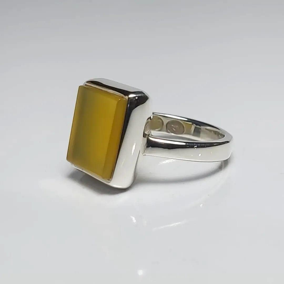 Handmade Yellow Aqeeq Agate Ring: 925 Sterling Silver Islamic Gift - Image 4