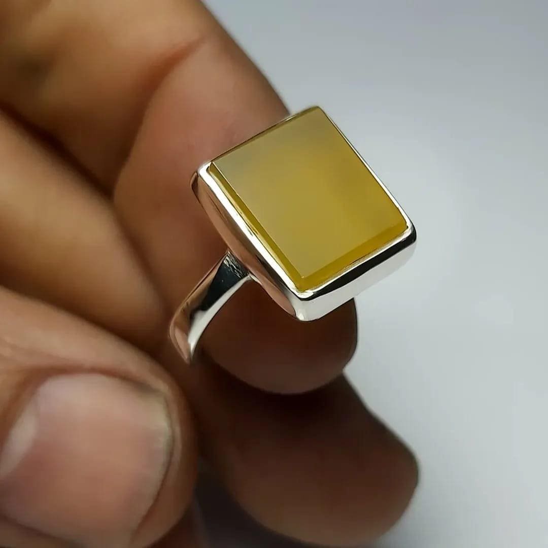 Handmade Yellow Aqeeq Agate Ring: 925 Sterling Silver Islamic Gift - Image 5