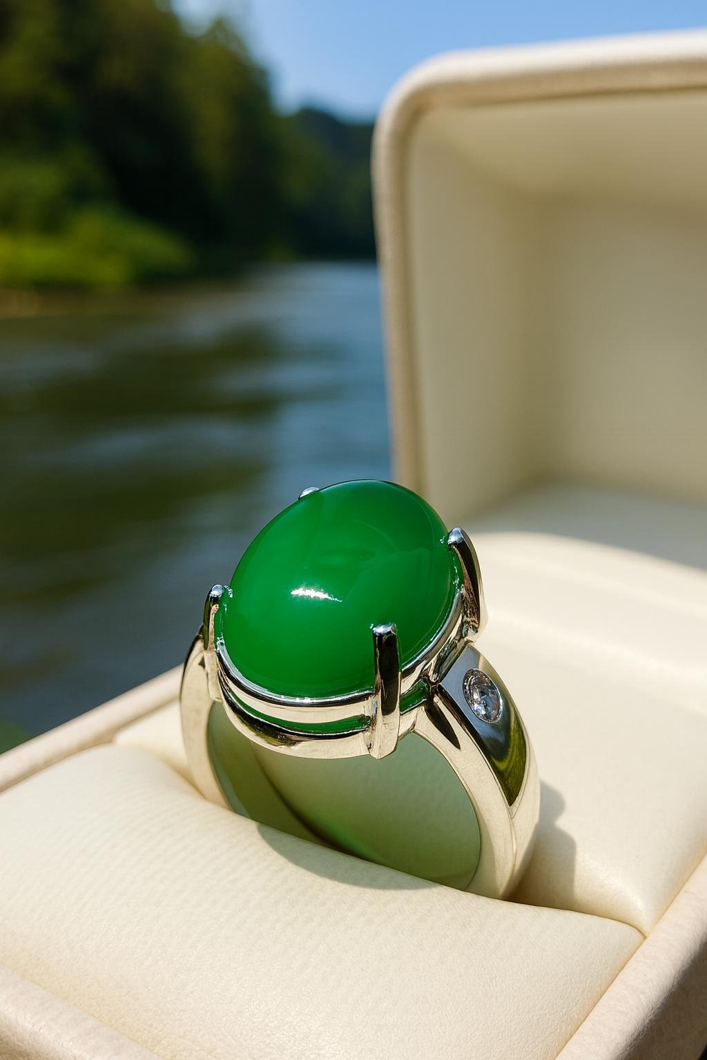 Yemeni Green Agate Ring: Handmade 925 Sterling Silver Sabz Aqeeq - Image 3