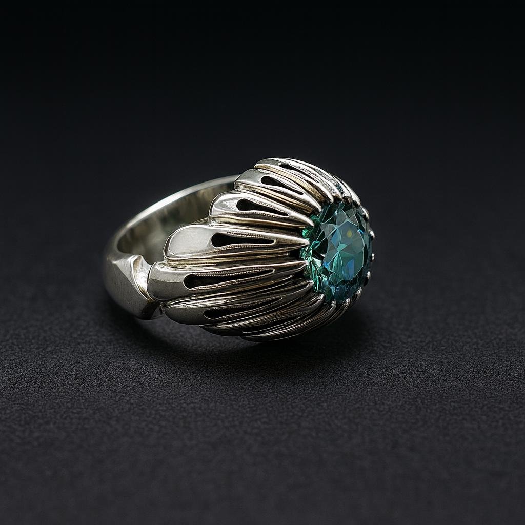 Men's Sterling Silver Green Moissanite Statement Ring: Vintage Cocktail Style - Image 5