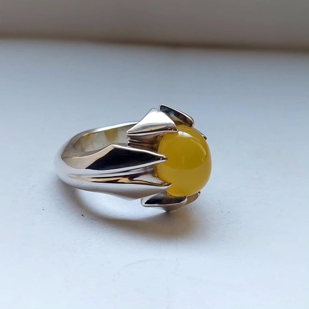 Yellow Agate Statement Ring: Handmade Silver Unisex Healing Crystal - Image 7