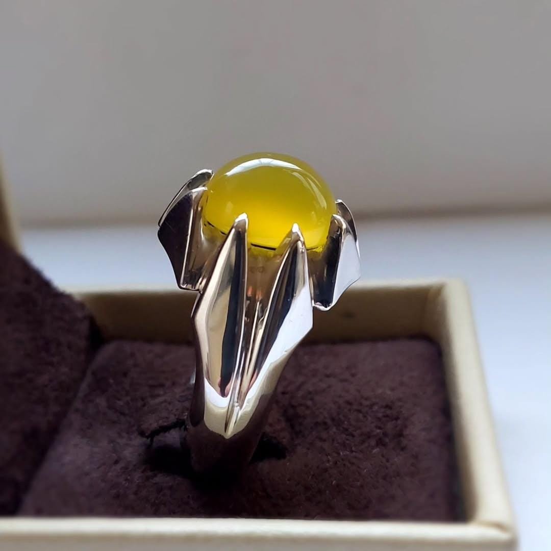 Yellow Agate Statement Ring: Handmade Silver Unisex Healing Crystal - Image 5