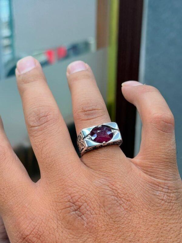 Handmade Silver Ring with Red Ruby Gemstone: Vintage Unisex Statement - Image 6