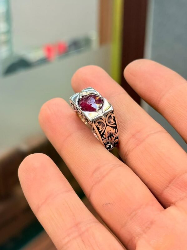Handmade Silver Ring with Red Ruby Gemstone: Vintage Unisex Statement - Image 7