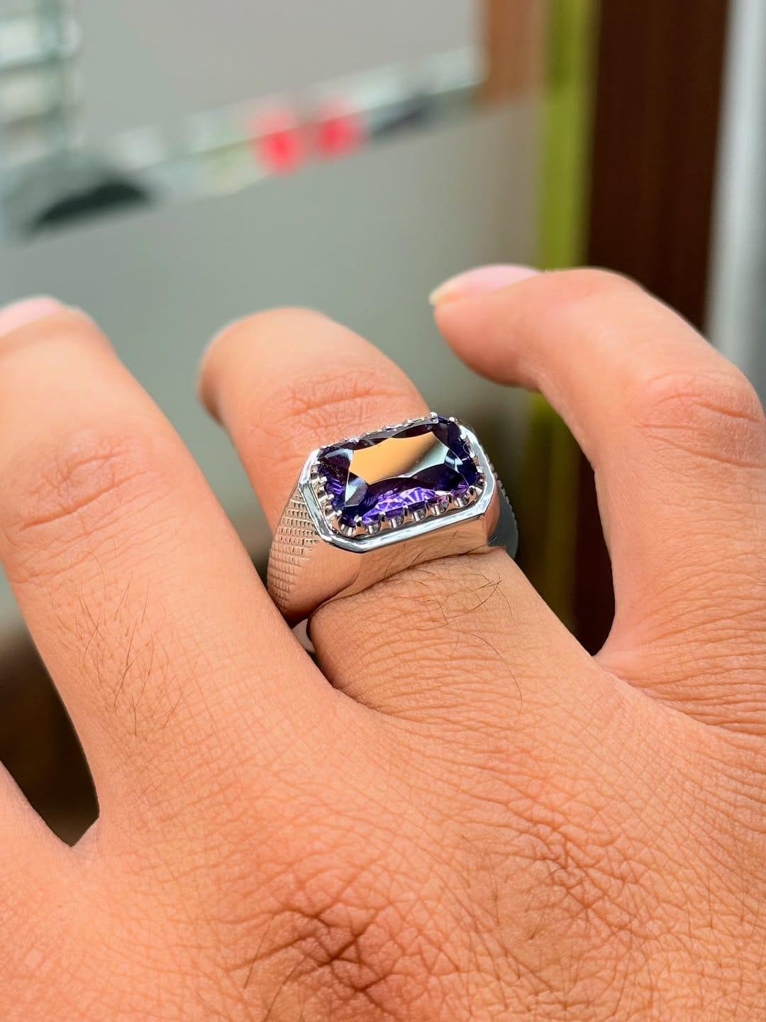 Handmade Amethyst Silver Ring: Unisex Healing Crystal Statement - Image 5