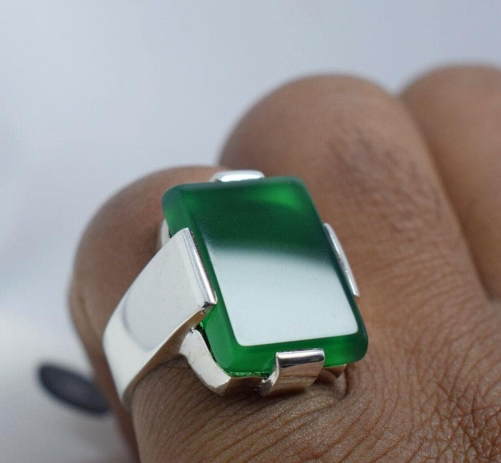 Handmade Green Agate Ring: 925 Sterling Silver Islamic Jewelry - Image 7